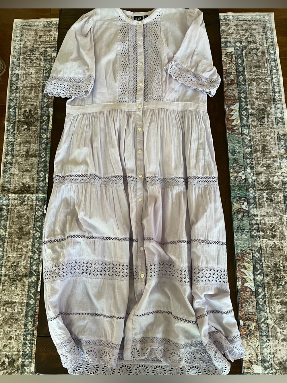 Cotton GAP Pale Lavender Lightweight Button-Front Tiered Midi Dress - Picture 7 of 13